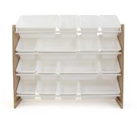 Humble Crew Children's Shelf, Toy Organiser Shelf With 16 Storage Boxes, Natural/white