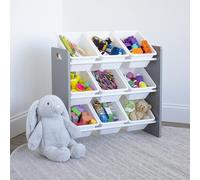 Humble Crew Children's Shelf, Toy Organiser Shelf with 9 Storage Boxes, Grey/Whi