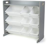 Humble Crew Children's Shelf, Toy Organiser Shelf with 9 Storage Boxes, Grey/Whi