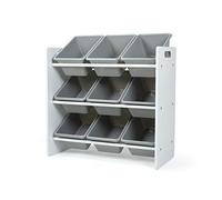 Humble Crew Explorer Wooden Toy Storage Organiser for Children, with 9 BPA Free Plastic Removeable Storage Bins, Ideal for Storing Toys, Games, Books and Craft Supplies - White/Grey