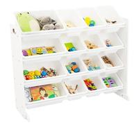 Humble Crew Extra-Large Wooden Toy Storage Organiser for Children & Toddlers, with 16 BPA Free Plastic Removable Storage Bins, Ideal for Storing Toys, Games, Books and Craft Supplies - White