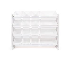 Humble Crew Extra-Large Wooden Toy Storage Organiser for Children & Toddlers, with 16 BPA Free Plastic Removable Storage Bins, Ideal for Storing Toys, Games, Books and Craft Supplies - White