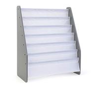 Humble Crew Inspire Extra-Large Wooden Bookshelf for Children, 6 Tier Book Storage Organiser with Deep Fabric Pockets, Forward Facing Book Display for Easy Identification - Grey/White