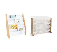 Humble Crew Journey Wooden Bookshelf and Toy Storage Organiser Extra Large Furniture Set for Children, 6 Tier Book Storage, Toy Storage Organiser with 16 Storage Bins - Natural Wood/White