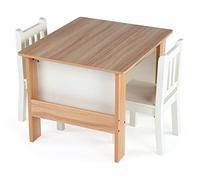Humble Crew Journey Wooden Square Table and 2 Chairs Set for Toddlers with Book Storage Compartments, Easy to Clean Furniture, Ideal for Learning, Playing, Eating and Crafting - Natural/White