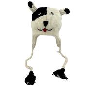 Humble Hilo Handknitted Wool Animal Beanie Easy Halloween Costume Hat for Anyone Cute Winter Cap (US, Alpha, Large, Black and White Dog)
