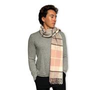Humble Hilo Wool Scarf for Men and Women - 100% Australian Wool, Warm Lightweight Winter Scarf Plaid, Pink and Grey, 72" x 12"