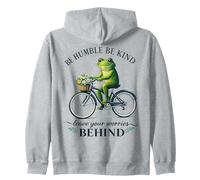 Humble Kind Frog Riding Bike Leave Worries Behind Zip Hoodie