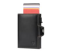 HUMERPAUL Crazy Horse Leather RFID Wallet - Pop up Aluminum Pop up Credit Card Holder Cowhide Wallet, Card Case, Minimalist Slim Design with Zip Coin Pocket for Everyday Use (Black)
