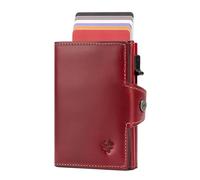HUMERPAUL Crazy Horse Leather RFID Wallet - Pop up Aluminum Pop up Credit Card Holder Cowhide Wallet, Card Case, Minimalist Slim Design with Zip Coin Pocket for Everyday Use (Red)