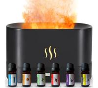 Humidifier Flame Diffuser Set with 6 Essential Oils 7-Colour Light Flame Effect Room Fragrance Electric Room Decoration Aroma Diffuser for Fragrance Oils Air Freshener Decoration