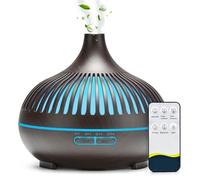 Humidifier for Bedroom, 500ML Aromatherapy Essential Oil Diffuser Wood Grain Remote Control Ultrasonic Air Humidifier Cool With 7 Color LED Lights,for Home and Plants(Black-hollow out)