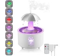 Humidifier for Bedroom, Rotating Umbrella Diffuser with Rain Drop Effect 7-Color LED, 300ML Small Humidifier with Remote & Timer, Funny Rain Humidifiers Gift for Family and Friends (White)
