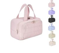 Humidity Travel Cosmetic Bag,Humidity Large Capacity Wide-Open Travel Cosmetic Bag,Lightweight Toiletry Organizer for Traveling,Wide-Opening Proof Organizer for Women (Light Pink)