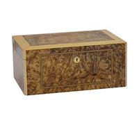 Humidor Supreme Solerno Desktop Cigar Storage Rustic Burl Wood and Decorative Maple Inlay Glass Hygrometer Crystal Humidifier Spanish Cedar Tray Lock and Key, Holds 30-55 Cigars (Solerno)