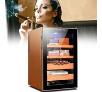 Humidors Cigar Cabinet 70L Cigar Humidor Cabinet Cooling，Cigar Moisturizing Cabinet Dual Core Refrigeration Integrated Chassis Intelligent Temperature Control Touch Display(Metallic)