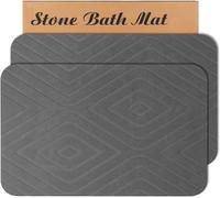HUMIGA 2 Pack Stone Bath Mat, Diatomaceous Earth Shower Mat, Non-Slip Super Absorbent Quick Drying Bathroom Kitchen Floor Mat(Grey, 60x39CM)