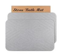 HUMIGA Stone Bath Mat, 2 Pack Diatomaceous Earth Shower Mat, Non-Slip Super Absorbent Quick Drying Bathroom Floor Mat (Light Grey,60x39CM)