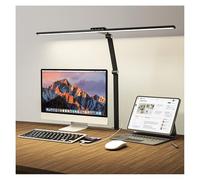 HUMIIEYE LED Desk Lamp for Home Office, 24W Eye-Caring Reading Light with Clamp, USB Charging Port, 7 Brightness 5 Color Mode, Memory Function, Auto-Off Timer, Swing Arm Architect Table Lamp for Study