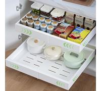 HumiLuft Pull Out Cabinet Organiser, 32-52cm Extendable Slide Out Kitchen Storage Drawer Shelf, Roll-Out Sliding Drawer Storage Shelves with Rail System for Kitchen Base Cabinet Organization (3)