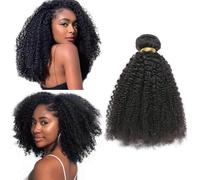 Humistwbiu Afro Kinky Curly Bundles 100% Unprocessed Virgin Hair Afro Curly Weave Human Hair 1 Bundles for African Women Natural Black 16 Inch
