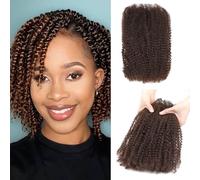 Humistwbiu Afro Kinkys Bulk Human Hair for Dreadlocks Extensions 30g/Pack Repair Locs/Twists/Braids 4C Afro Kinky Curly Human Hair Medium Brown 12 Inch 4#
