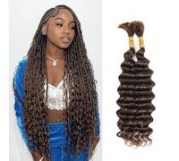 Humistwbiu Bulk Human Braiding Hair Deep Wave No Weft 100% Brazilian Virgin Curly Human Hair Extensions for Boho Braids 100g 20 Inch Dark Brown