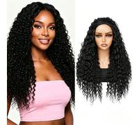Humistwbiu Half Wig Kinky Curly Synthetic Hair, 24 Inch, 1B