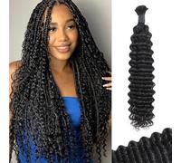 Humistwbiu Human Braiding Hair 1 Bundle 100g Deep Wave Bulk Human Hair for Braiding No Weft 10A Brazilian Virgin Curly Human Hair Extensions for Boho Braids Human Hair Braiding Hair (1B-16 Inch)