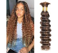 Humistwbiu Human Braiding Hair Deep Wave No Weft 10A Brazilian Virgin Curly Human Hair Extensions for Boho Braids 20 Inch(4/30,100g )