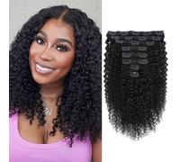 Humistwbiu Kinky Curly Clip ins Human Hair 3C 4A Curly Clip in Hair Extensions Full Head for Black Women Brazilian Remy Human Hair 8Pcs with 20Clips Natural Black Color 24 Inch