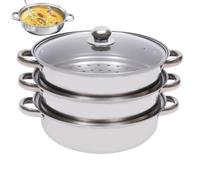 Humkopnl Stainless Steel Steamer Pot - 11Inch Induction Cookware,Stainless Steel Steamer for Kitchen Cooking,for Soup Dumpling Fish Vegetables Healthy Eating Family Gathering