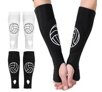 Hummcqit 2 Pairs Volleyball Arm Sleeves 12 Inch Forearm Pads with Extra Cushion Thumb Hole Design Breathable Stretchy for Training Match Black White