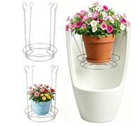 Hummcqit 2PCS Adjustable Planter Insert for Large Pots 10-18 Inch Pot Riser with Chains and Hooks No Soil Filler Stainless Steel Plant Stand for Indoor Outdoor Decor