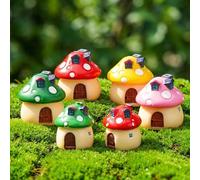 Hummcqit 6 Pcs Mini Resin Mushroom House Figurines Hand-Painted Cottage Statue with Doors Windows for Fairy Garden Terrarium Bonsai Plant Pot Micro Landscape Decor