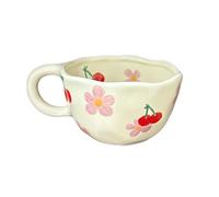 Hummcqit Cute Mug Creative Flower Floral Ceramic Coffee Mug for Office and Home Funny Novelty Gift for Valentine's Day, Christmas, Mother's Day, Birthday for Girls Mom Women (Pink Cherry,One Size)