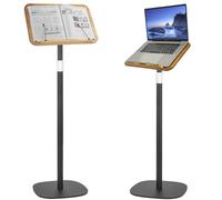 Hummcqit Height Adjustable 50 to 170CM Standing Reading Stand with Foldable, Hands-Free Wooden Book Reading Laptop Stand Holder Portable Tablet Desk for Book Laptop Music and Recipes