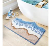 Hummcqit Ocean Design Bath Mat, with A Beach Scene, Water is Blue, The Cloud is White,Machine Washable, Easy to Clean for Bathroom Rug (Beach)