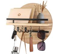 Hummcqit Wooden Key Holder Wall Mount with Shelf and 6 Key Hooks, Rustic Mail Organiser and Letter Rack for Entryway Hallway Kitchen Living Room Farmhouse Decor