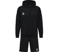 hummel Mover Cotton Hoodie Set - Unisex Hoodie with Front Pocket and Shorts with Drawstring, Comfortable Cotton Quality, Casual Training & Sportswear, Black (Pack of 1)