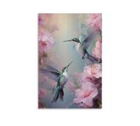 Humming Bird Canvas Wall Decor Contemporary Happiness Flower Animal Poster Wall Art for Living Room Bedroom Artwork