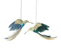 Humming Bird Decoration x1, Hanging Feather Decorated Hummingbird Bauble in Blue or Green with Feathers & Sequins, Gold Bird Bauble, Novelty Christmas Tree Decoration *Sold Individually* (Blue)