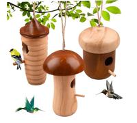 Humming Bird Houses for Outside, 3pcs Wooden Hummingbird Houses Hanging Outdoor Birdhouse for Nesting Gardening Gifts for Nature Lovers (Brown)