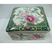 Humming Bird Porcelain GREEN COLOURWAY SQUARE COVERED BOX Diameter 3 Inch 7.5 cm Height 1.5 Inch - 4 cm
