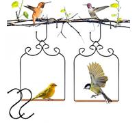Humming-bird Swings and Percheing, with 2 Replacement Wooden Dowel or 2 Hanging Chain, Bird for Hanging Indoor, Outdoor, Trunk, Lawn, Patio, Garden (2 Sets of -A)