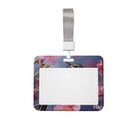 Humming Birds ID Badge Holder with Lanyard ID Card Holders Waterproof Plastic Name Card Case Sliding ID Protector Pouch Name Tag Holders for Office Work Business
