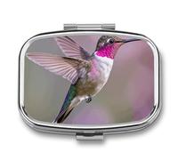Humming Birds Pill Box - 2 Compartment Travel Pill Organizer with Small Mirror, Portable Pillcase for Pocket & Purse, Cute Square Medicine Case, Weekly Medicine Container
