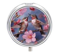 Humming Birds with Pill Box 3 Compartment Waterproof Pill Case with Mirror Portable for Purse Pocket Daily Medicine Vitamin Organizer Travel Med Container Holder for Fish Oil Supplements