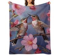 Humming Birds with Pink Flannel Fleece Throw Blanket Soft Cozy Throws for Couch Sofa Bed Farmhouse Blanket Comfort Decorative Travel Blankets Lightweight All Season 50"x60"