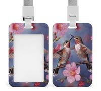Humming Birds with Pink Id Badge Holder with Breakaway Lanyard Abs Plastic Name Tag Holder Vertical Clear Front Window Push Slide Card Protector Gift for NurseTeacher Office Staff & Events